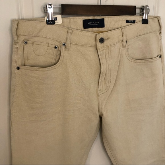 NWT New Scotch & Soda Amsterdam skim Regular 36 Slim Fit Jeans Beige cream $149 - Picture 2 of 16